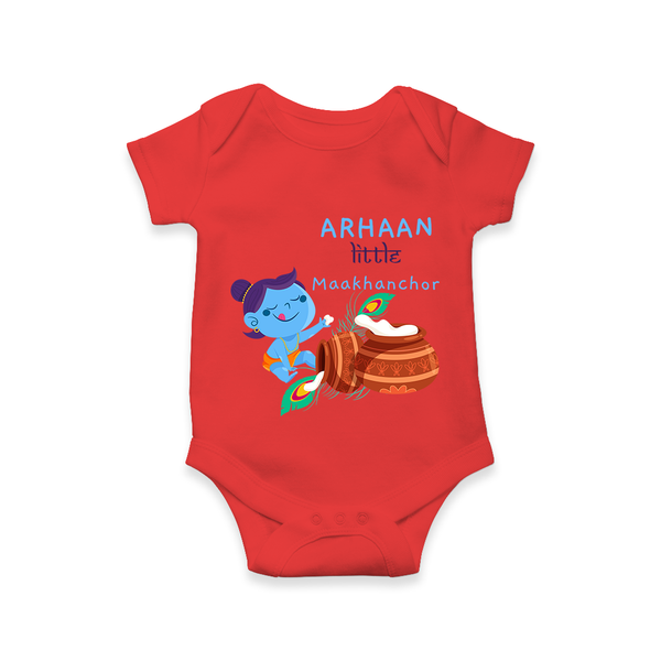 Little Butter Thief Romper | Personalized Baby Romper for Krishna Lovers - RED - New Born (Chest 14")