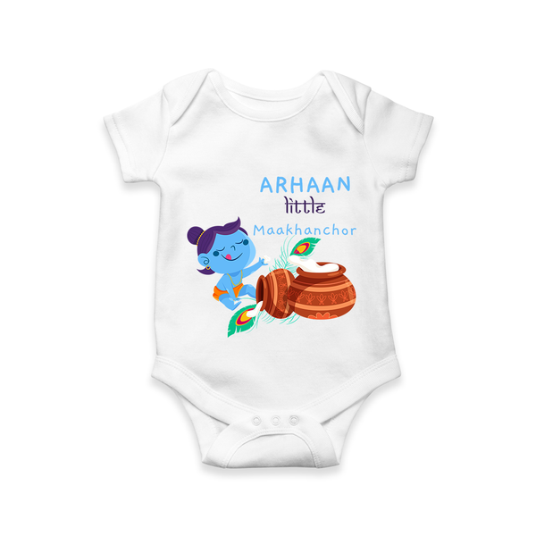 Little Butter Thief Romper | Personalized Baby Romper for Krishna Lovers - WHITE - New Born (Chest 14")