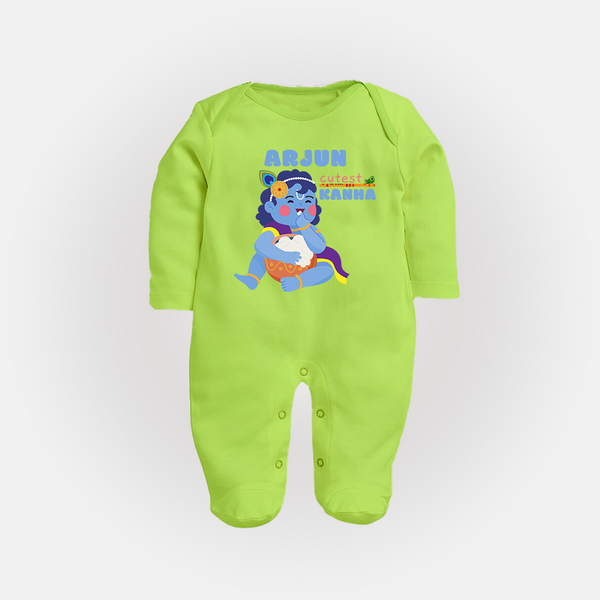 Cutest Kanna Sleep Suit | The Most Adorable Form of Baby Krishna - LIME GREEN - New Born (Chest 7.5")