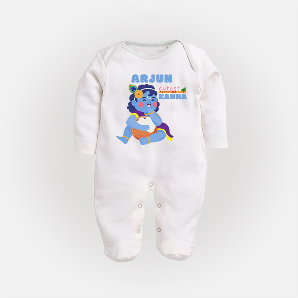 Cutest Kanna Sleep Suit | The Most Adorable Form of Baby Krishna - WHITE - New Born (Chest 7.5")
