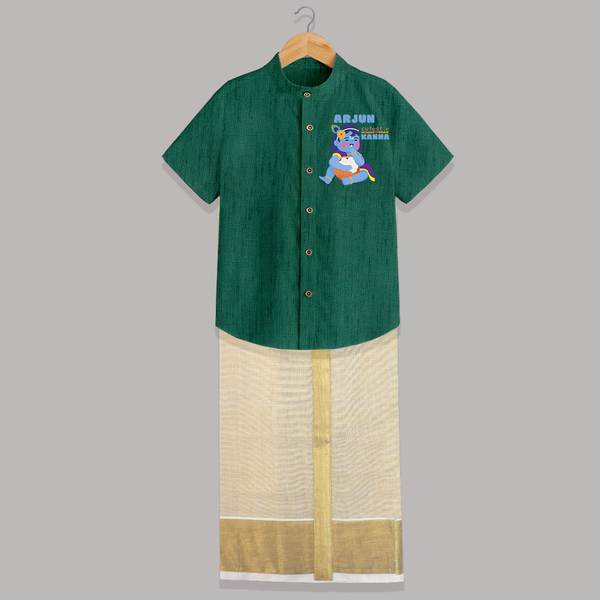 Cutest Kanna Shirt And Dhoti | The Most Adorable Form of Baby Krishna - DARK GREEN - 0 - 6 Months Old (Chest-23") (Dhoti length-14")