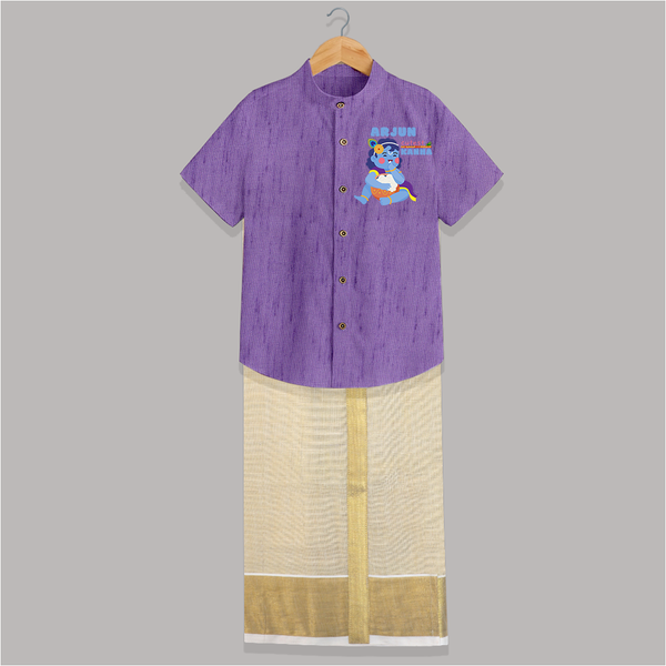 Cutest Kanna Shirt And Dhoti | The Most Adorable Form of Baby Krishna - ROYAL PURPLE - 0 - 6 Months Old (Chest-23") (Dhoti length-14")