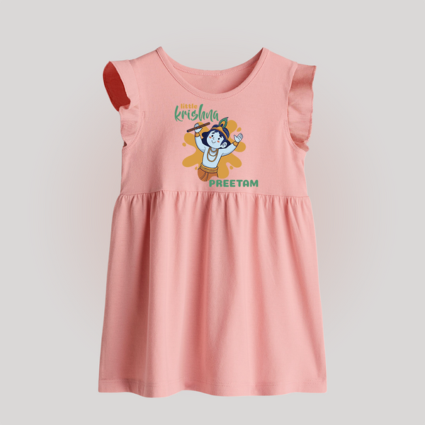 Little Krishna Baby Frock | Personalized Baby Frock for Krishna Devotees - BABY PINK - 0 - 3 Months Old (Chest 17")