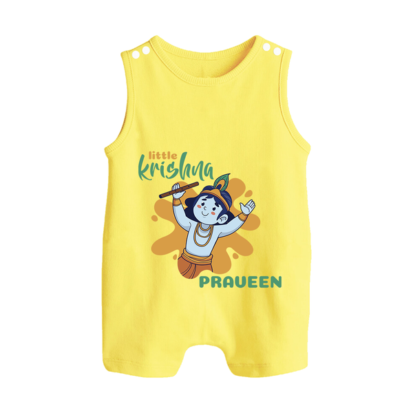 Little Krishna Romper Suit | Personalized Baby Romper Suit for Krishna Devotees - PASTEL YELLOW - 0 - 5 Months Old (Chest 18")
