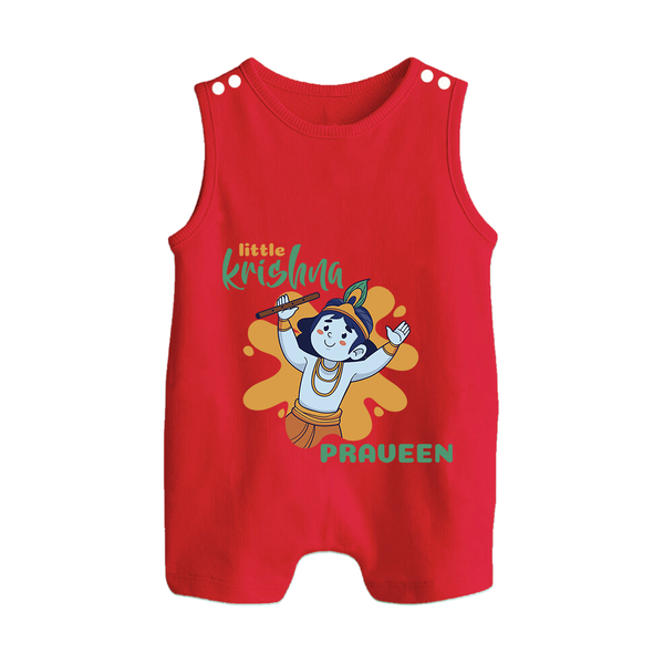 Little Krishna Romper Suit | Personalized Baby Romper Suit for Krishna Devotees - RED - 0 - 5 Months Old (Chest 18")