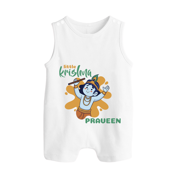 Little Krishna Romper Suit | Personalized Baby Romper Suit for Krishna Devotees - WHITE - 0 - 5 Months Old (Chest 18")