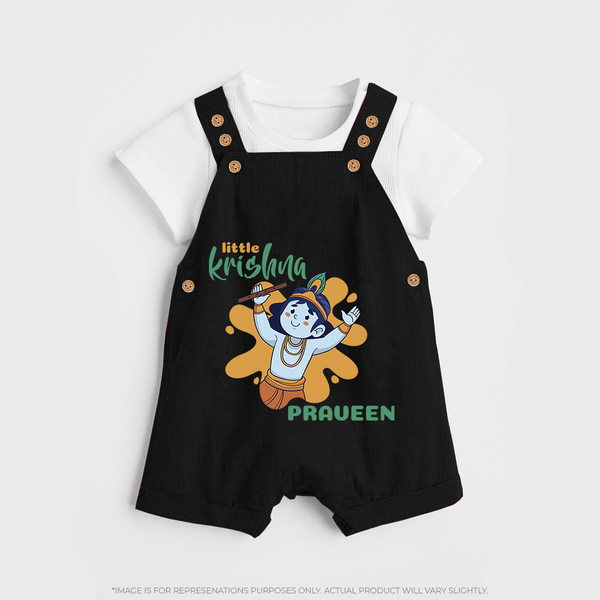 Little Krishna Dungaree Set | Personalized Baby Dungaree Set for Krishna Devotees - BLACK - 0 - 5 Months Old (Chest 18")