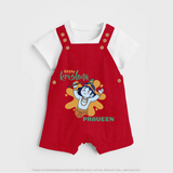 Little Krishna Dungaree Set | Personalized Baby Dungaree Set for Krishna Devotees - RED - 0 - 5 Months Old (Chest 18")