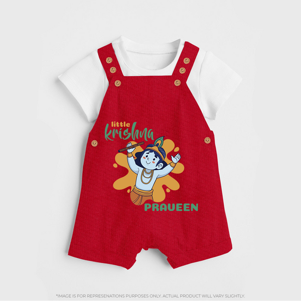Little Krishna Dungaree Set | Personalized Baby Dungaree Set for Krishna Devotees - RED - 0 - 5 Months Old (Chest 18")
