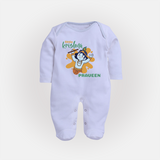 Little Krishna Sleep Suit | Personalized Baby Sleep Suit for Krishna Devotees - BABY BLUE - New Born (Chest 7.5")