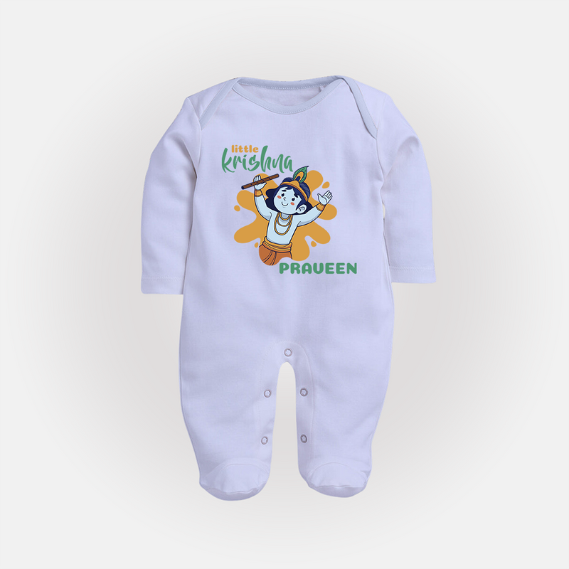 Little Krishna Sleep Suit | Personalized Baby Sleep Suit for Krishna Devotees - BABY BLUE - New Born (Chest 7.5")
