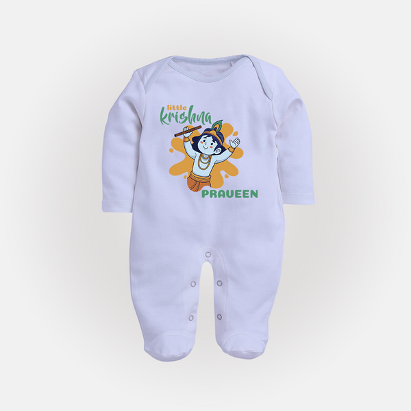 Little Krishna Sleep Suit | Personalized Baby Sleep Suit for Krishna Devotees - BABY BLUE - New Born (Chest 7.5")