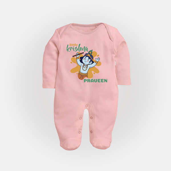 Little Krishna Sleep Suit | Personalized Baby Sleep Suit for Krishna Devotees - BABY PINK - New Born (Chest 7.5")