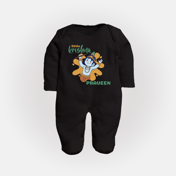 Little Krishna Sleep Suit | Personalized Baby Sleep Suit for Krishna Devotees - BLACK - New Born (Chest 7.5")