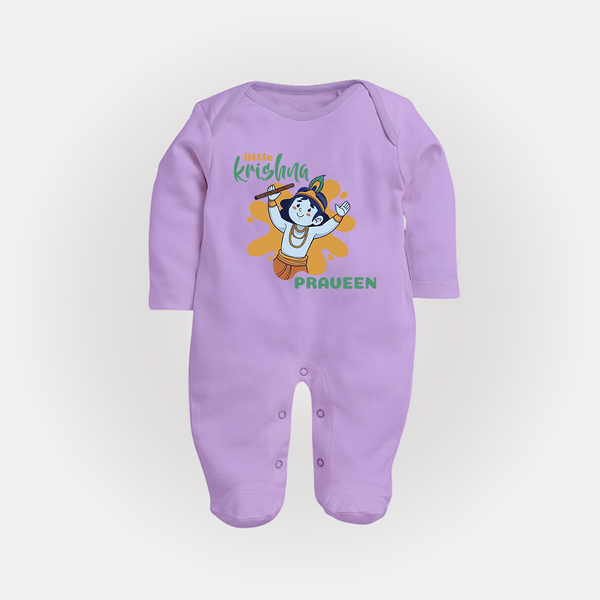 Little Krishna Sleep Suit | Personalized Baby Sleep Suit for Krishna Devotees - LILAC - New Born (Chest 7.5")