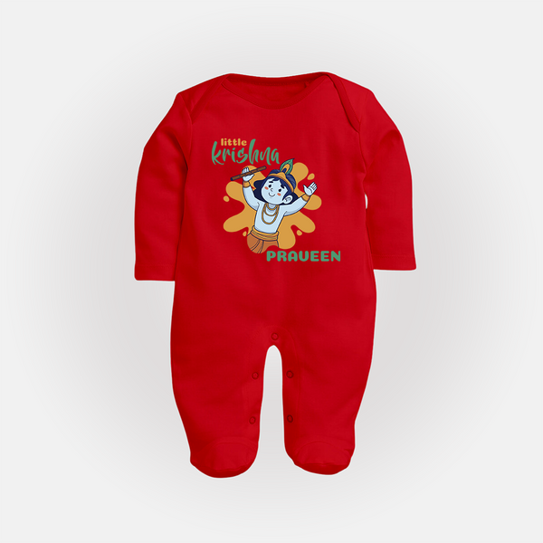 Little Krishna Sleep Suit | Personalized Baby Sleep Suit for Krishna Devotees - RED - New Born (Chest 7.5")