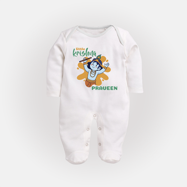 Little Krishna Sleep Suit | Personalized Baby Sleep Suit for Krishna Devotees - WHITE - New Born (Chest 7.5")