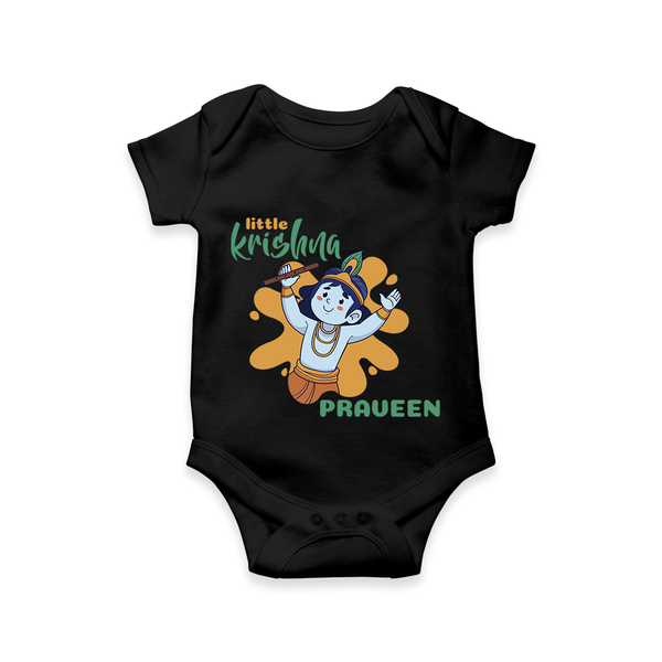 Little Krishna Romper | Personalized Baby Romper for Krishna Devotees - BLACK - New Born (Chest 14")
