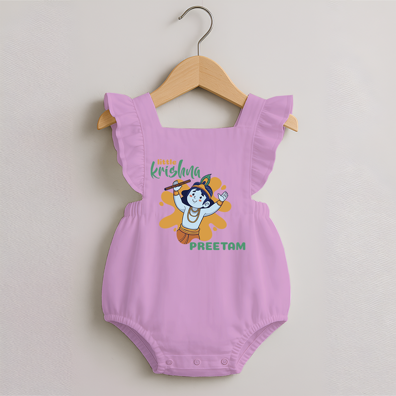 Little Krishna Romper Frock | Personalized Baby Romper Frock for Krishna Devotees - BABY PINK - 0 - 3 Months Old (Chest 19")