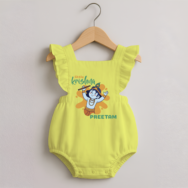 Little Krishna Romper Frock | Personalized Baby Romper Frock for Krishna Devotees - PASTEL YELLOW - 0 - 3 Months Old (Chest 19")