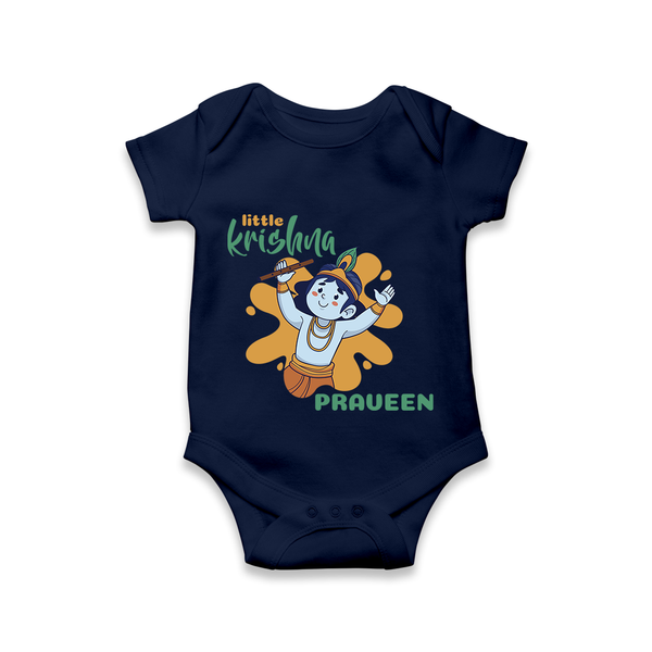 Little Krishna Romper | Personalized Baby Romper for Krishna Devotees - NAVY BLUE - New Born (Chest 14")