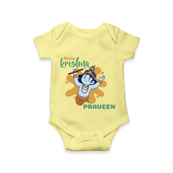 Little Krishna Romper | Personalized Baby Romper for Krishna Devotees - PASTEL YELLOW - New Born (Chest 14")