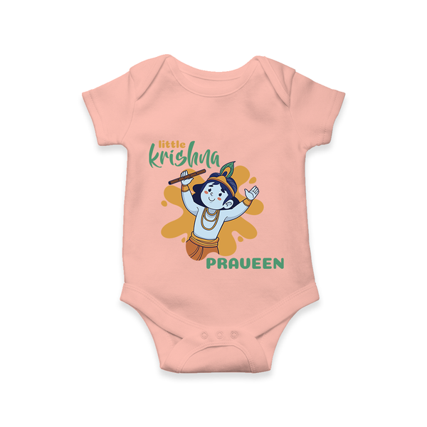 Little Krishna Romper | Personalized Baby Romper for Krishna Devotees - PEACH - New Born (Chest 14")