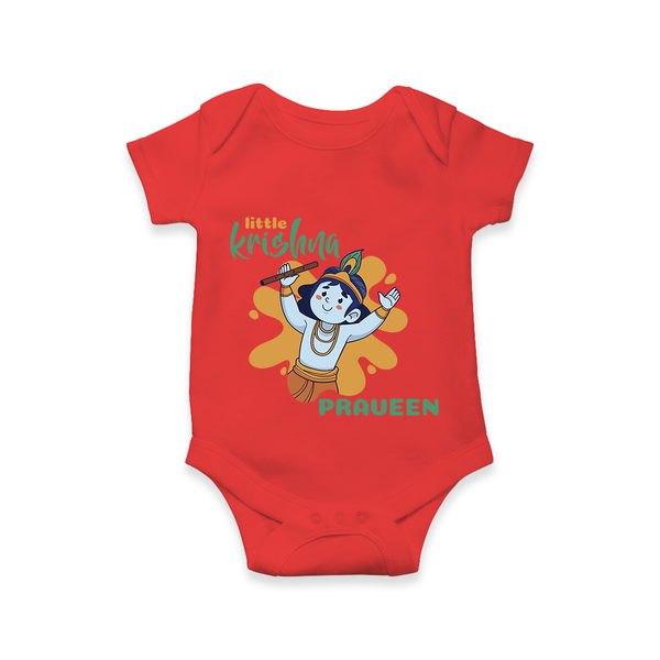 Little Krishna Romper | Personalized Baby Romper for Krishna Devotees - RED - New Born (Chest 14")