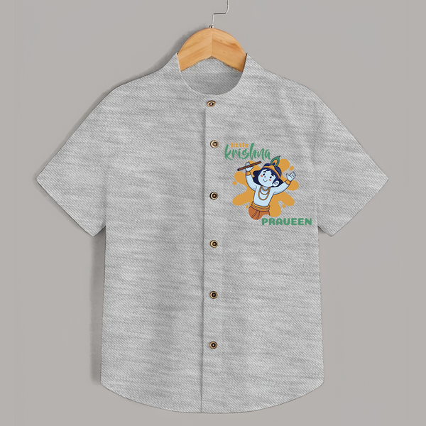 Little Krishna Shirt | Personalized Baby Shirt for Krishna Devotees - GREY - 0 - 6 Months Old (Chest 23")
