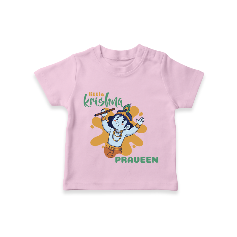 Little Krishna T-Shirt | Personalized Baby T-Shirt for Krishna Devotees - BABY PINK - 0-5 Months Old (Chest 17")