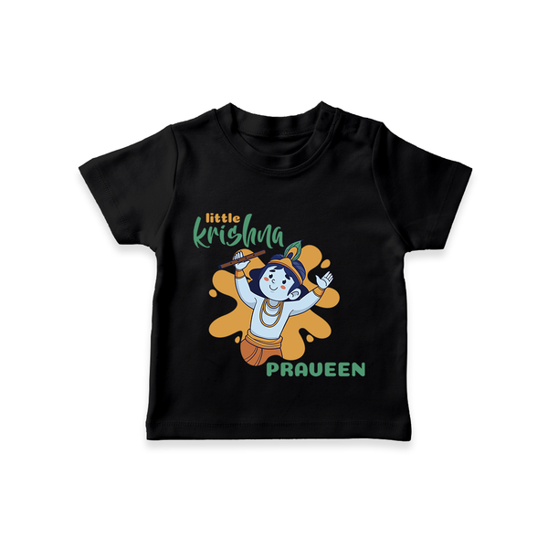 Little Krishna T-Shirt | Personalized Baby T-Shirt for Krishna Devotees - BLACK - 0-5 Months Old (Chest 17")