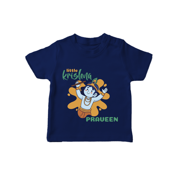 Little Krishna T-Shirt | Personalized Baby T-Shirt for Krishna Devotees - NAVY BLUE - 0-5 Months Old (Chest 17")