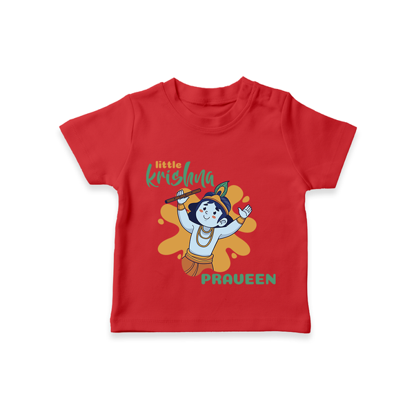 Little Krishna T-Shirt | Personalized Baby T-Shirt for Krishna Devotees - RED - 0-5 Months Old (Chest 17")