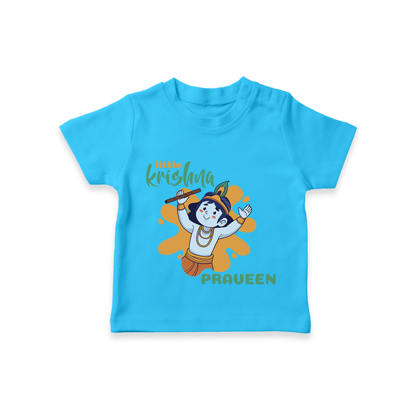 Little Krishna T-Shirt | Personalized Baby T-Shirt for Krishna Devotees - SKY BLUE - 0-5 Months Old (Chest 17")