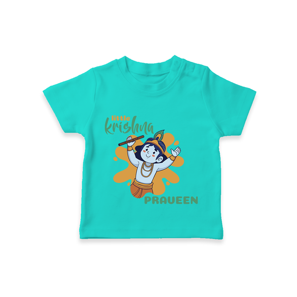 Little Krishna T-Shirt | Personalized Baby T-Shirt for Krishna Devotees - TEAL - 0-5 Months Old (Chest 17")