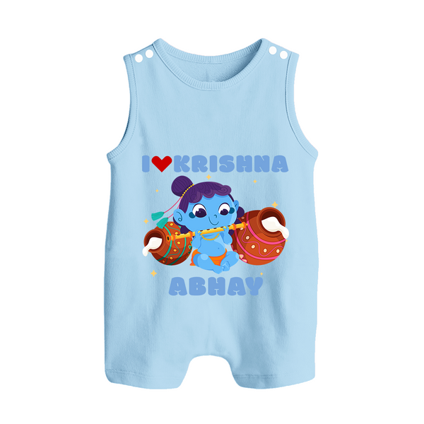 I Love Krishna Romper Suit | Custom Baby Romper Suit for Krishna Fans - BABY BLUE - 0 - 5 Months Old (Chest 18")