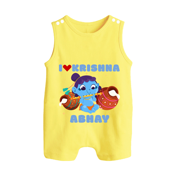 I Love Krishna Romper Suit | Custom Baby Romper Suit for Krishna Fans - PASTEL YELLOW - 0 - 5 Months Old (Chest 18")