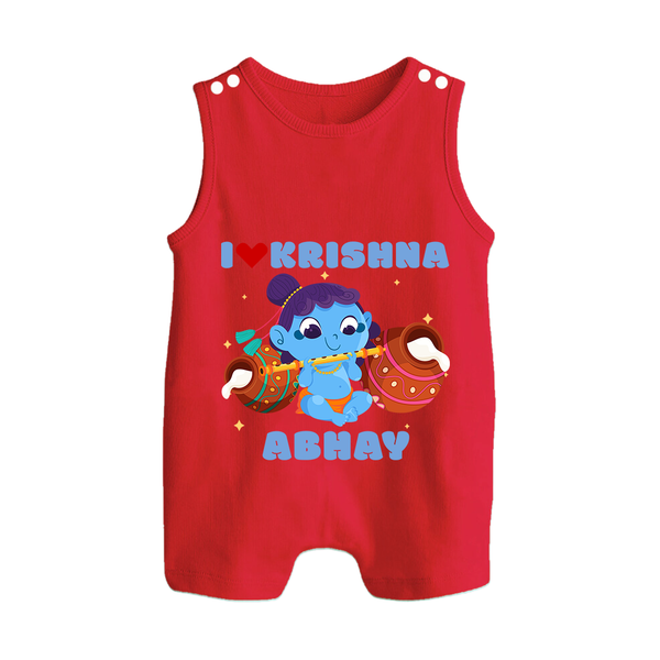 I Love Krishna Romper Suit | Custom Baby Romper Suit for Krishna Fans - RED - 0 - 5 Months Old (Chest 18")
