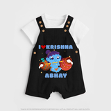 I Love Krishna Dungaree Set | Custom Baby Dungaree Set for Krishna Fans - BLACK - 0 - 5 Months Old (Chest 18")