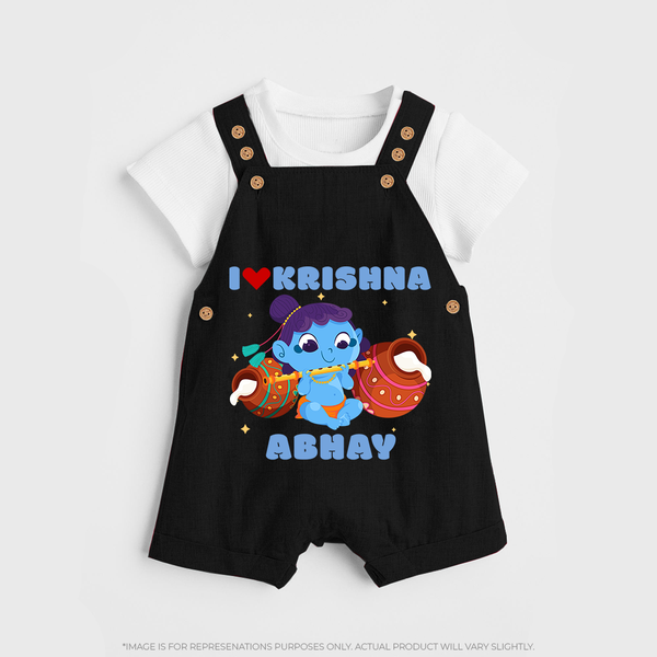 I Love Krishna Dungaree Set | Custom Baby Dungaree Set for Krishna Fans - BLACK - 0 - 5 Months Old (Chest 18")