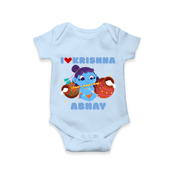 I Love Krishna Romper | Custom Baby Romper for Krishna Fans - BABY BLUE - New Born (Chest 14")
