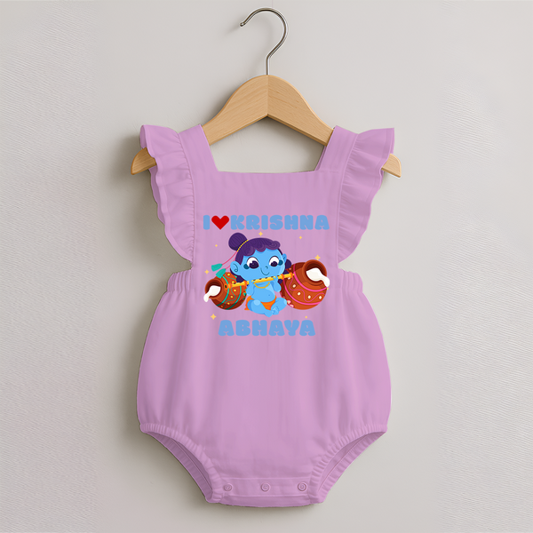 I Love Krishna Romper Frock | Custom Baby Romper Frock for Krishna Fans - BABY PINK - 0 - 3 Months Old (Chest 19")
