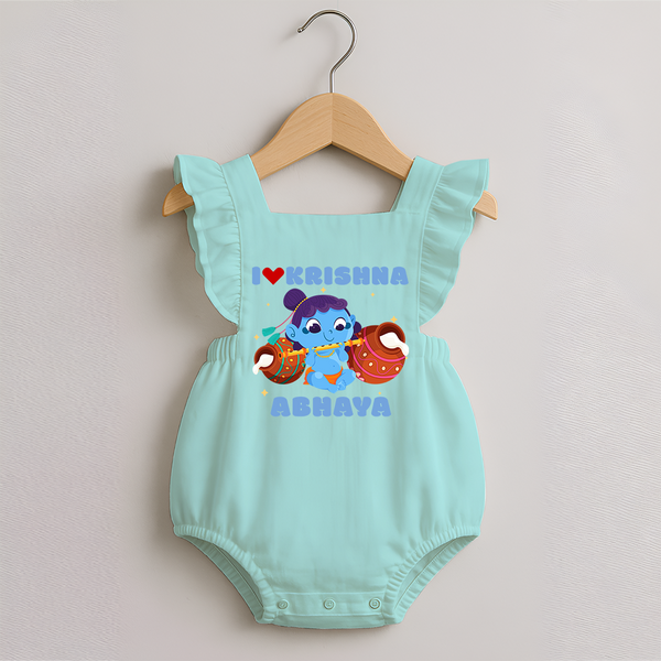 I Love Krishna Romper Frock | Custom Baby Romper Frock for Krishna Fans - MINT GREEN - 0 - 3 Months Old (Chest 19")