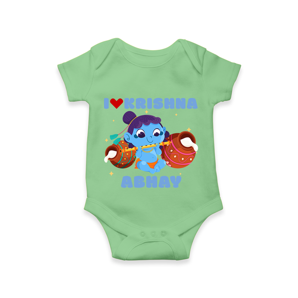 I Love Krishna Romper | Custom Baby Romper for Krishna Fans - GREEN - New Born (Chest 14")