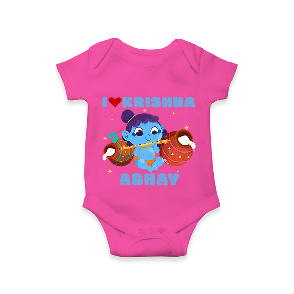 I Love Krishna Romper | Custom Baby Romper for Krishna Fans - HOT PINK - New Born (Chest 14")