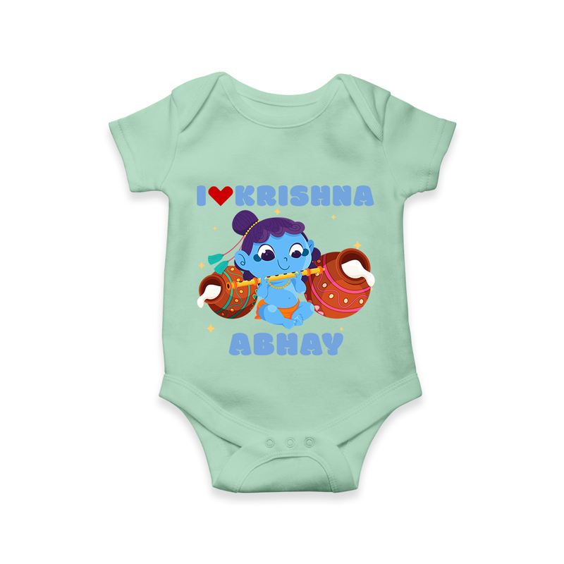I Love Krishna Romper | Custom Baby Romper for Krishna Fans - MINT GREEN - New Born (Chest 14")