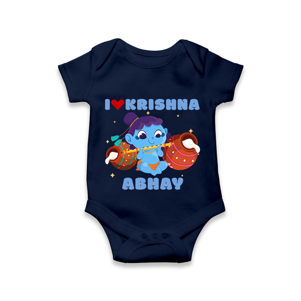 I Love Krishna Romper | Custom Baby Romper for Krishna Fans - NAVY BLUE - New Born (Chest 14")