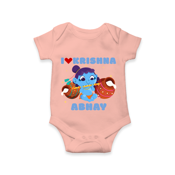 I Love Krishna Romper | Custom Baby Romper for Krishna Fans - PEACH - New Born (Chest 14")