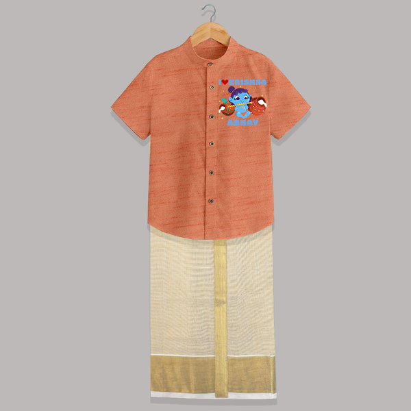 I Love Krishna Shirt And Dhoti | Custom Baby Shirt And Dhoti for Krishna Fans - ORANGE - 0 - 6 Months Old (Chest-23") (Dhoti length-14")
