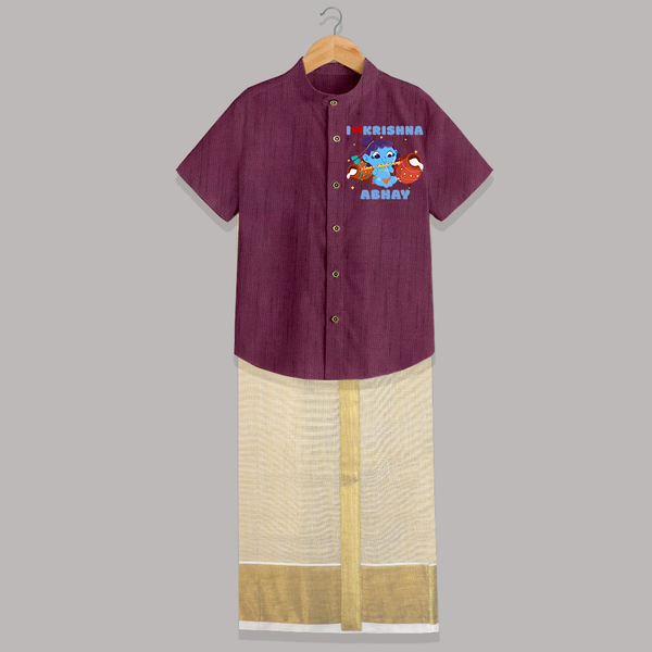 I Love Krishna Shirt And Dhoti | Custom Baby Shirt And Dhoti for Krishna Fans - WINE - 0 - 6 Months Old (Chest-23") (Dhoti length-14")